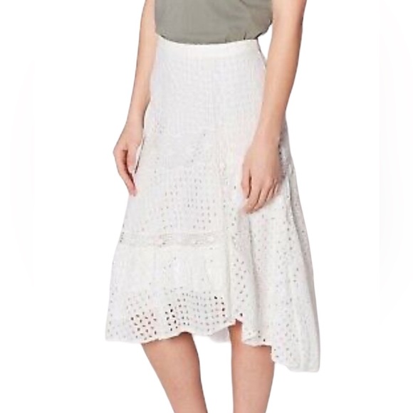 Joie Jarvee White Eyelet Lace Asymmetrical Midi Slip Skirt - 8